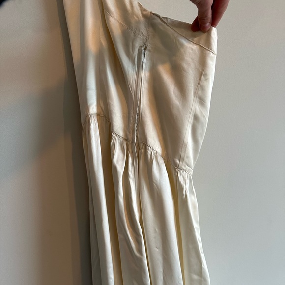 Silk 1940s Vintage Satin Ivory XS Small Halterneck Low-Back Fit Flare Maxi Dress - Picture 9 of 10